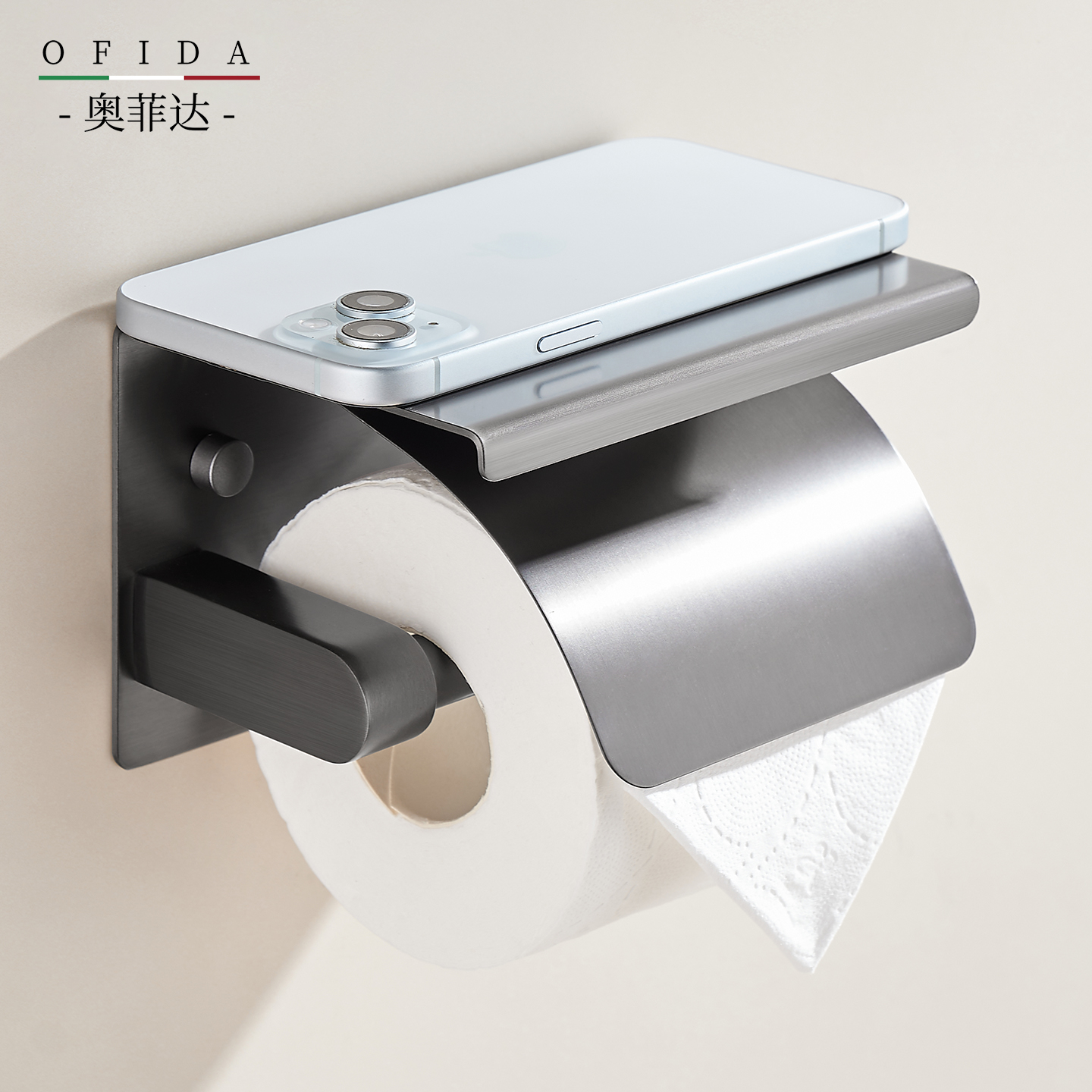 拉丝枪灰免打孔纸巾架卫生间304不锈钢厕所手纸盒壁挂卷纸置物架