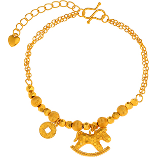 本命年小马钱币手链女2026年新款轻奢小众高级感沙金手饰马上有钱