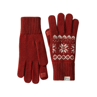 玖慕保暖毛线手套女秋冬纯羊毛加厚费尔岛红针织骑车防寒触屏礼物