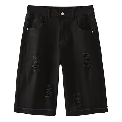 大码女装夏季弹力破洞牛仔短裤