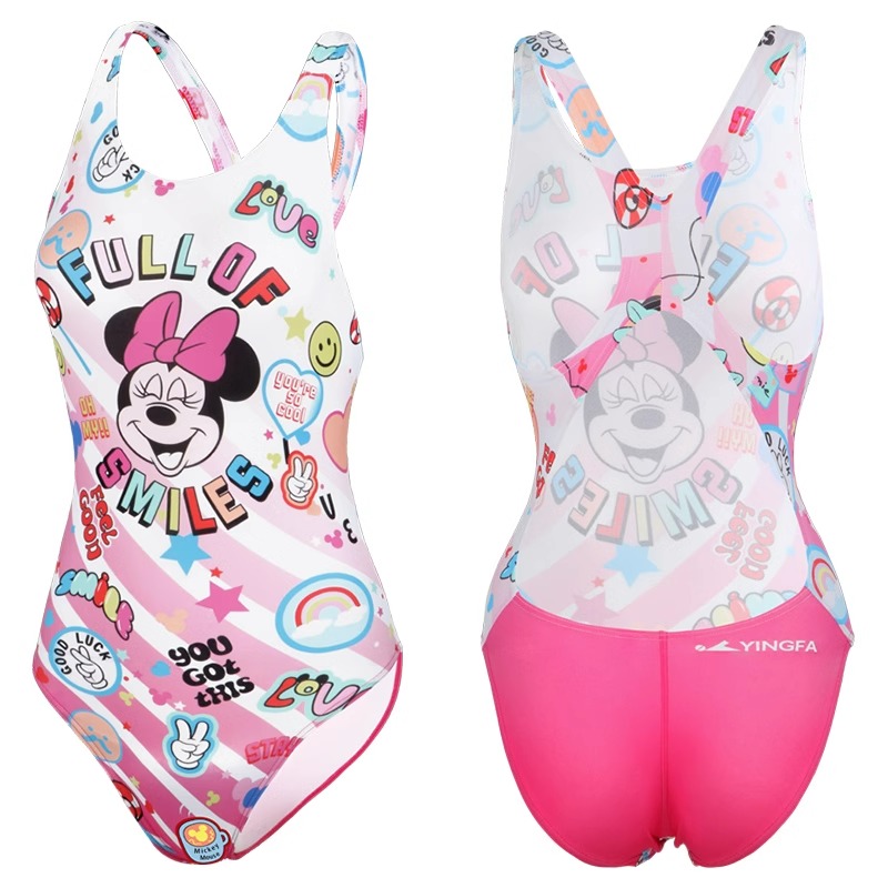 英发儿童泳衣女孩连体三角专业训练印花中大童减阻竞速比赛游泳衣