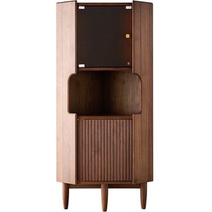 北美黑胡桃木转角置物架客厅转角柜墙角柜纯实木角柜三角柜角落柜