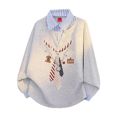 查尔斯桃心美式假两件翻领卫衣