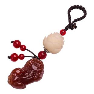 玛瑙玉髓玉石招财貔貅钥匙扣汽车高档男士挂件情侣创意精致女爱心