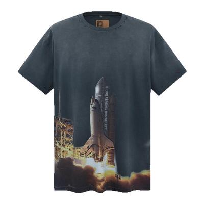 BIRTH OF ROYAL CHILD.BORC 火箭印花TEE水洗短袖男破坏做旧T恤