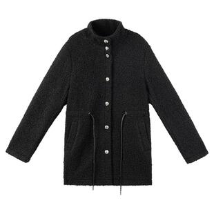 DKNY唐可娜儿秋冬季女装纯色仿羊羔绒休闲通勤风抽绳收腰大衣外套