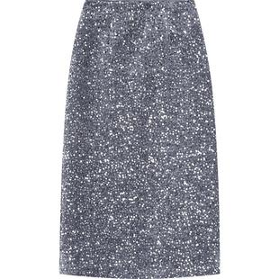 妖精的口袋亮片丝绒半身裙女2025冬季新款设计感高腰a字半身裙子