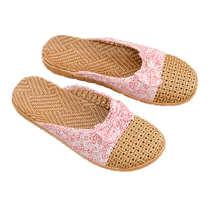 碧兰蒂夏季藤草席包头凉拖鞋居家男女情侣漏洞地板麻拖防滑透气