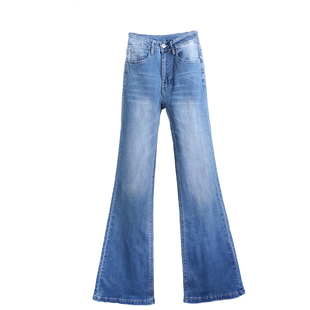 2025新款浅蓝色磨白高腰时尚修身显瘦复古大喇叭牛仔裤女裤