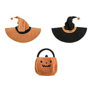 幼悠女童万圣节系列冬季童趣可爱尖尖巫师法师帽手提南瓜灯笼包包