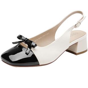 大东后空凉鞋女鞋2025夏季新款小香风拼色玛丽珍后空低跟单鞋0040