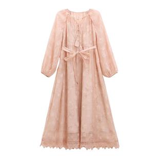 芭依璐连衣裙2026春装新款女A字裙印花长款优雅收腰清新甜美长裙