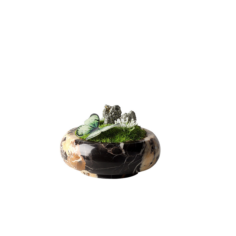 侘寂风天然大理石小花瓶花艺酒店展厅茶几微景观造景摆件创意桌花