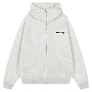 WASSUP潮牌美式重磅开衫外套男女款运动宽松百搭潮流秋季连帽卫衣