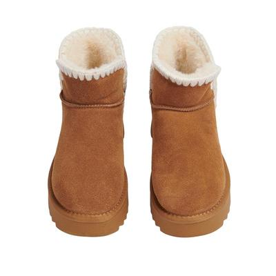 棕色雪地靴真皮厚底短靴