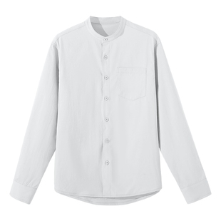 班尼路休闲长袖衬衫男士纯色亨利领上衣青少年宽松百搭衬衣男LF