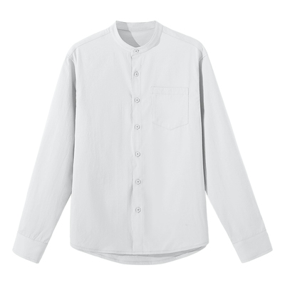 班尼路休闲长袖衬衫男士纯色亨利领上衣青少年宽松百搭衬衣男LF