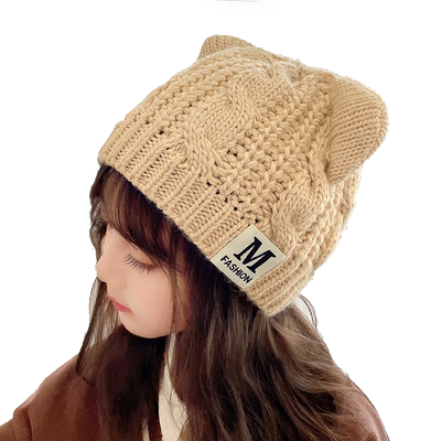 秋冬季猫耳朵针织儿童毛线帽子