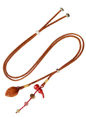 纯天然桃核篮吊坠项链朱砂福禄