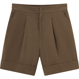 爱居兔宽松休闲短裤女夏季新款简约咖色挺括时尚休闲裤