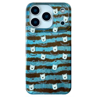 由里公园ins韩系秋冬可爱蓝棕条纹西高地17适用17pro苹果17ProMax手机壳iPhone16全包14新款16Promax保护套女