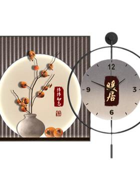 餐厅装饰画柿柿如意带灯钟表