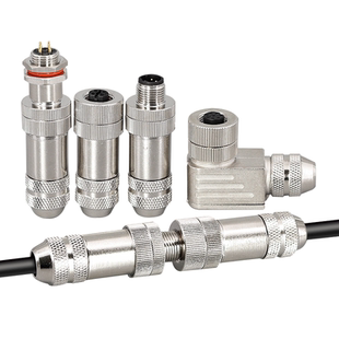 M12连接器信号传感器航空插头金属屏蔽ABD编码器弯公直头4针5孔8P