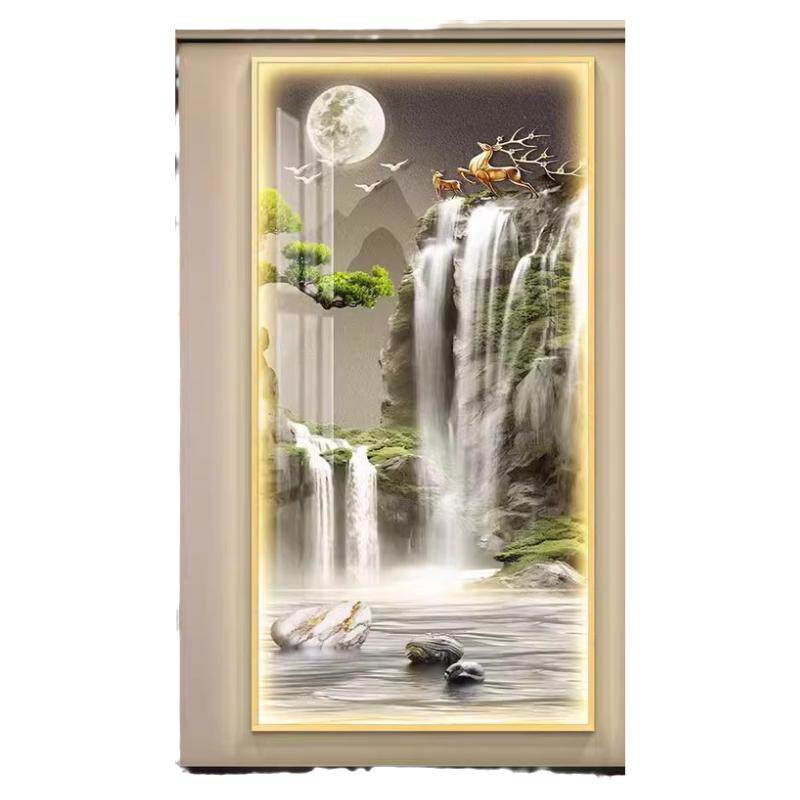 包安装进门入户玄关装饰画迎客松挂画带灯走廊过道墙壁画LED灯画