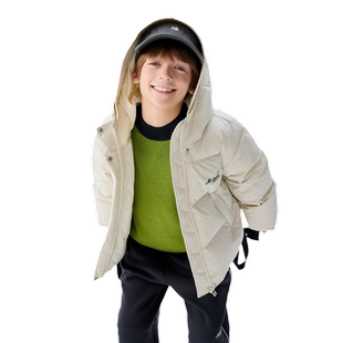 马拉丁童装儿童冬季中性大童漫画格时髦防风连帽红色短款羽绒服