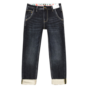 暖烘烘加绒牛仔裤男款薄绒保暖弹力修身小脚磨毛九分裤冬季加厚款