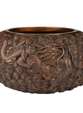 铜聚德办公玄关海水龙纹钵式炉