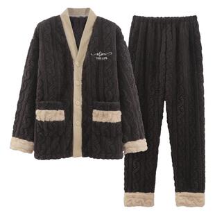 北极绒珊瑚绒睡衣男士秋冬季加厚款加绒冬天法兰绒家居服两件套装