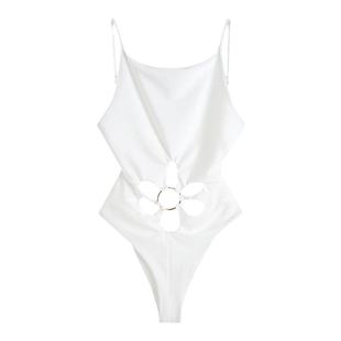 walkingChic白色连体泳衣女性感镂空露背聚拢显瘦遮肚度假泳装