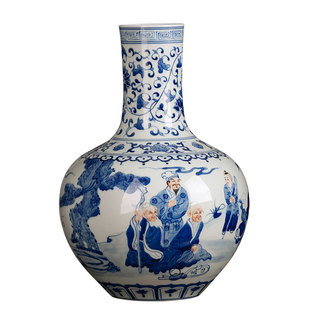 景德镇陶瓷青花瓷花瓶天球瓶新中式插花电视柜客厅瓷瓶摆件装饰品