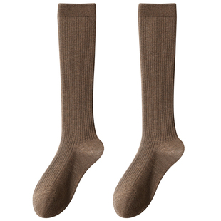 羊毛小腿袜女款长筒秋冬季保暖加厚加绒显瘦腿配靴子jk咖色长袜子