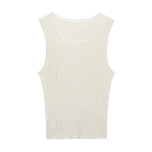 Basic House/百家好简约风黄色针织背心女秋冬无袖圆领修身针织衫