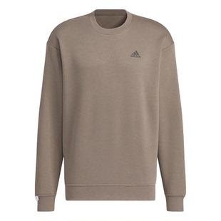 阿迪达斯加绒卫衣男士冬季新款棕色运动服休闲圆领保暖打底衫外套