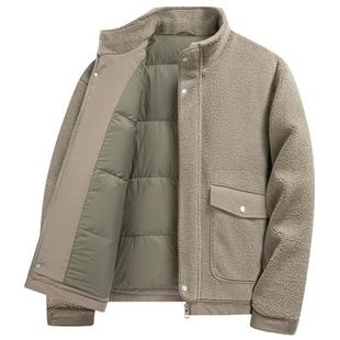 罗蒙羊羔毛羽绒服男款冬季2025新款摇粒绒加厚保暖男士颗粒绒外套