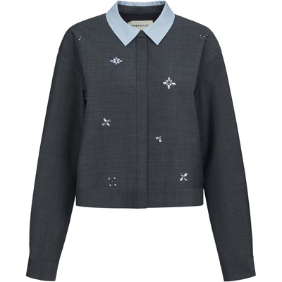 宝姿PORTSPURE女装2026早春新品手缝钻珠撞色翻领短外套