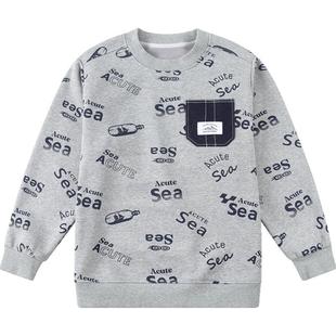 【吸汗暖绒卫衣】奕时代胖男童加绒卫衣大童圆领满印上衣大码抑菌