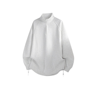 悟空有货美式复古重磅半拉链套头卫衣男秋季潮牌宽松百搭休闲上衣