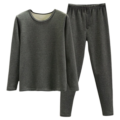 男士德绒保暖内衣秋冬内搭双面绒T恤打底衫加绒加厚秋衣秋裤套装