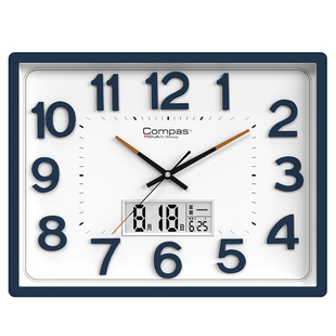 康巴丝客厅静音挂钟简约现代时钟方形挂表创意万年历挂墙石英钟表