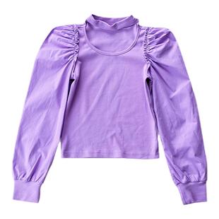 冷大娘定制 男女中大童纯棉T恤女团风泡泡袖上衣爵士舞演出服亲子