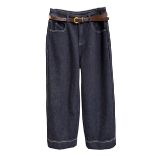 秋冬BI囤瘦腿单品!加绒中高腰牛仔直筒九分裤女 M778191~JS