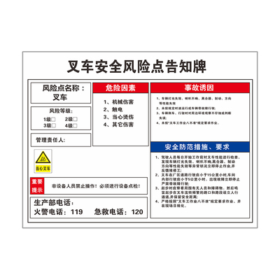 工厂安全风险点职业危害告知牌