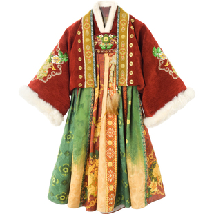 乌扣.以梦为马 女童汉服冬款拜年服儿童中国风冬季保暖襦裙套装