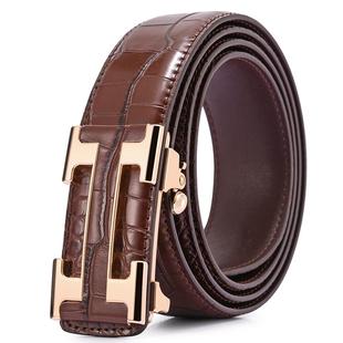 卡帝森保罗男士皮带纯牛皮自动腰商务休闲中青年鳄鱼纹工装西裤男