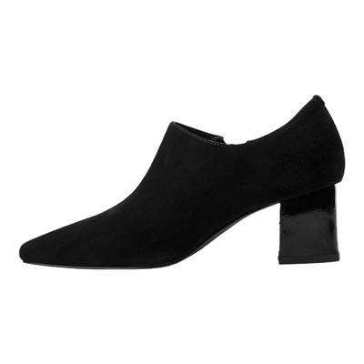 星期六羊皮中跟单鞋女2025秋冬季新款粗跟深口女士粗跟皮鞋女踝靴