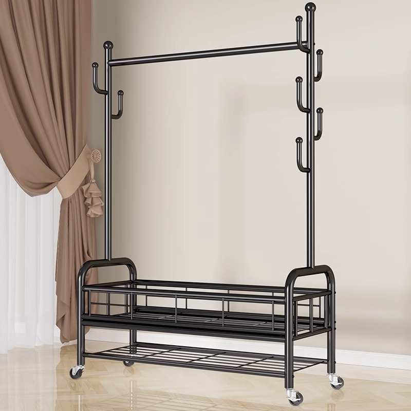 衣帽架落地式挂衣架卧室衣架置物架一体可移动家用室内单杆晾衣架